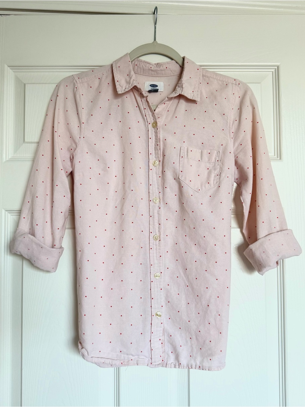 Old Navy Light Pink and Peach Polka Dot Print Shirt